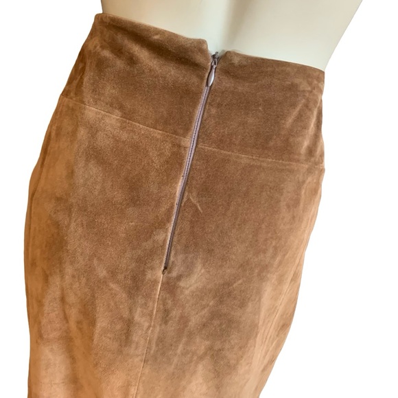 VINTAGE 1990'S TESORI BROWN SUEDE PLEATED A-LINE SKIRT (12) - Picture 6 of 13